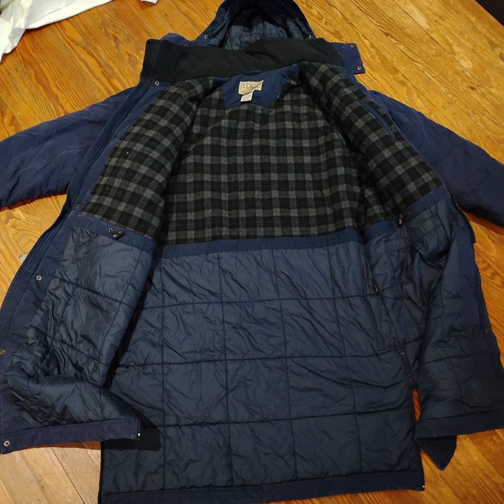 Vintage LL Bean Jacket Mens L Blue Parka Wool Lined Heavy Winter Coat Thinsulate